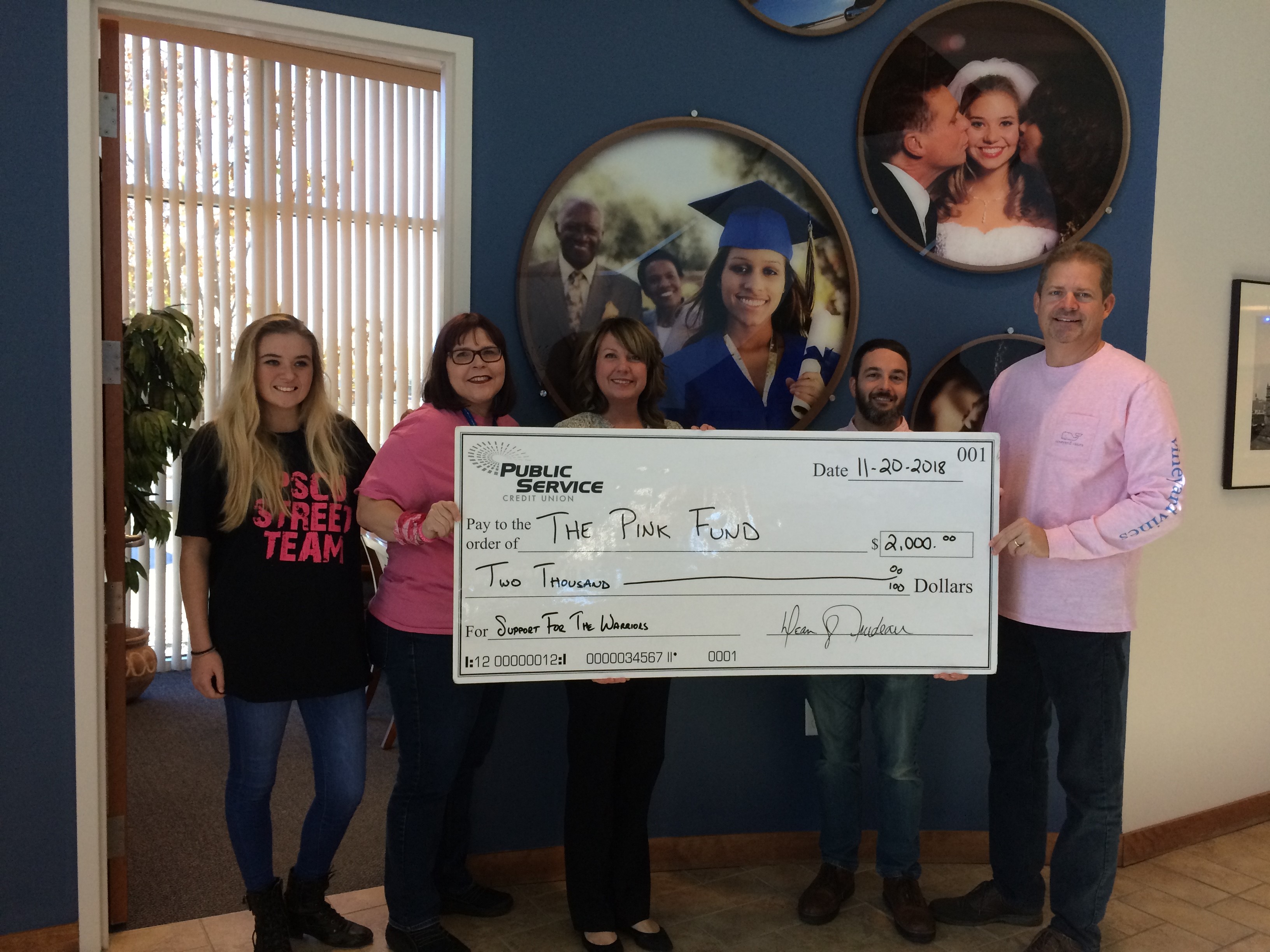 PSCU Donates $2,000 to the Pink Fund